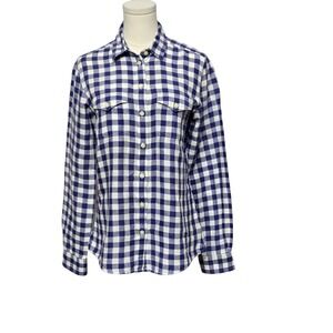 Banana Republic Shirt Womens Small Gingham Plaid Soft Wash Linen‎ Blend Casual